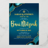 B’nai Mitzvah Turquoise Ombre Agate Bold Real Gold Folieneinladung (Vorderseite)