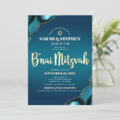 B’nai Mitzvah Turquoise Ombre Agate Gold Script Einladung (Stehend Vorderseite)