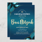 B’nai Mitzvah Turquoise Ombre Agate Gold Script Einladung (Vorne/Hinten)