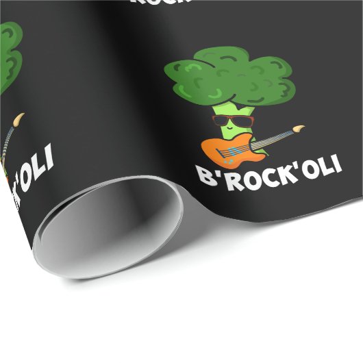 B-Rock-Oli Funny Rocker Broccoli Pun Dark BG Geschenkpapier (Rolleneckpunkt)
