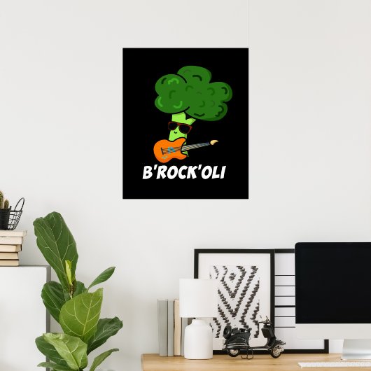 B-Rock-Oli Funny Rocker Broccoli Pun Dark BG Poster (Heimbüro)