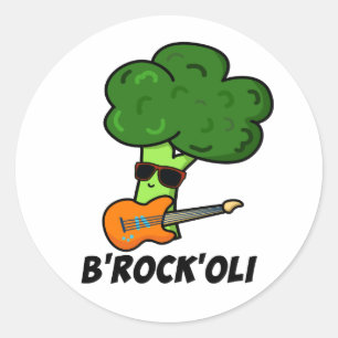 B-Rock-Oli Funny Rocker Broccoli Pun Runder Aufkleber