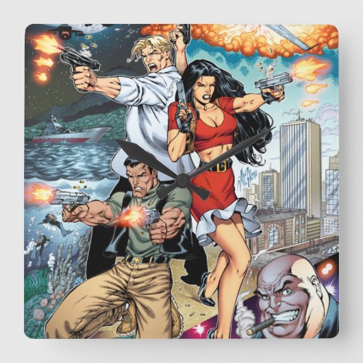 B@stard Stew Action Adventure von Al Rio Quadratische Wanduhr (Vorderseite)