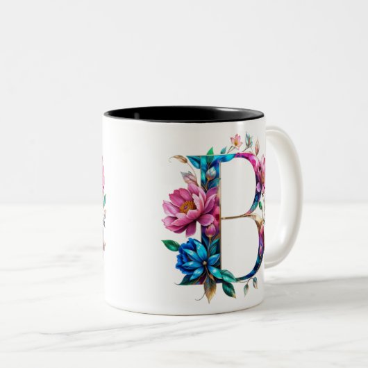 B Tasse für Kaffee - Blumendesign (VorderseiteRechts)