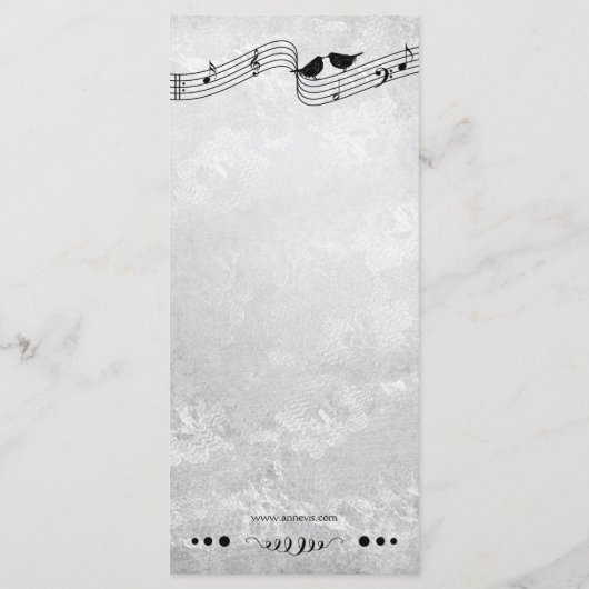 B- und W-Musik-Themed Wedding Menu Card Menükarte (Rückseite)