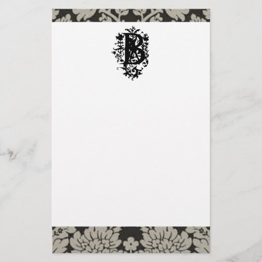 ‚B‘ Verzierte barocke Monogramm Briefpapier (Vorderseite)