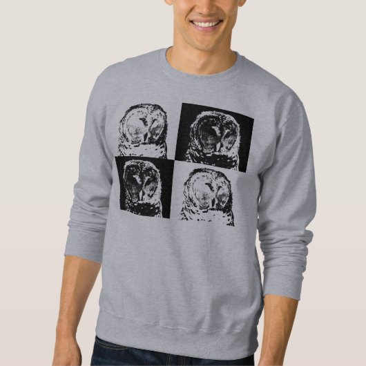 B/W abgehaltene Eulen-Pop-Kunst Sweatshirt (Vorderseite)