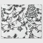 B&W Abstrahierte Weihnachtszweige Geschenkpapier (Flach)