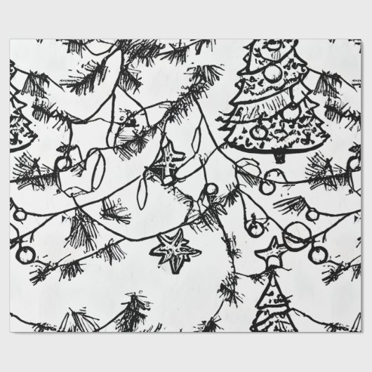 B&W Abstrahierte Weihnachtszweige Geschenkpapier (Flach)