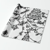 B&W Abstrahierte Weihnachtszweige Geschenkpapier (Ungerollt)