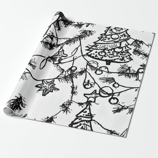B&W Abstrahierte Weihnachtszweige Geschenkpapier (Ungerollt)