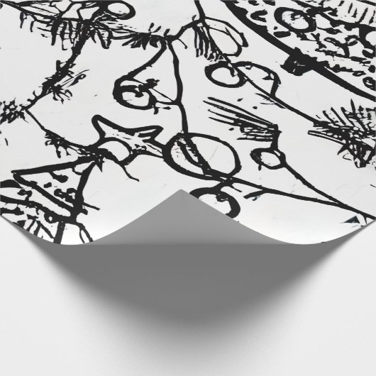 B&W Abstrahierte Weihnachtszweige Geschenkpapier (Ecke)