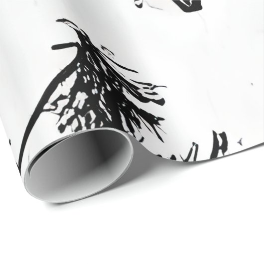 B&W Abstrahierte Weihnachtszweige Geschenkpapier (Rolleneckpunkt)