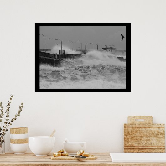 B&W Absturz einer heftigen Sturmwelle Poster (Küche)