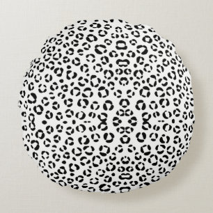 B&W Animal Print Sherpa Blanket Rundes Kissen
