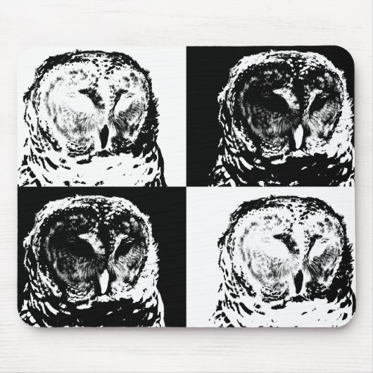 B/W Barred Owl Pop Art Mousepad (Vorne)