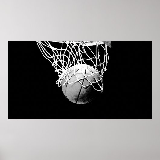 B&W Basketball Ball & Net Print Poster (Vorne)