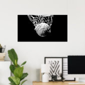 B&W Basketball Ball & Net Print Poster (Heimbüro)