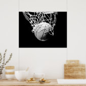 B&W Basketball Ball & Net Print Poster (Küche)