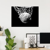 B&W Basketball Ball & Net Print Poster (Heimbüro)