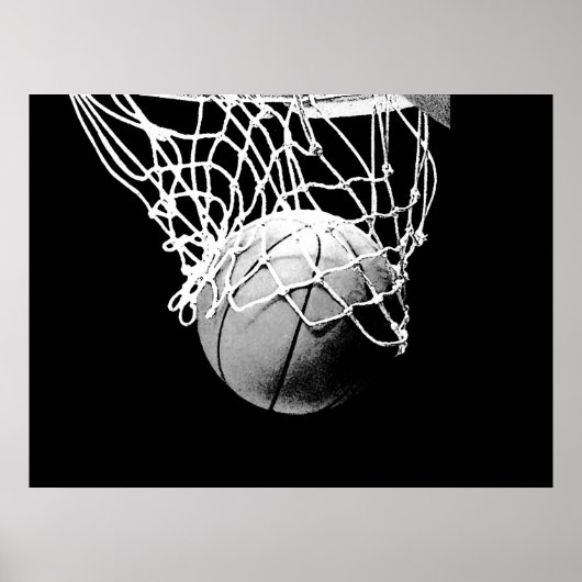B&W Basketball Ball & Net Print Poster (Vorne)