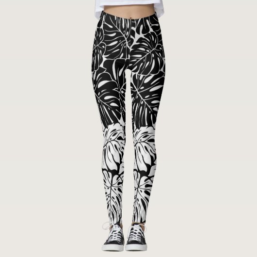 B&W belaubte Leggings (Vorderseite)