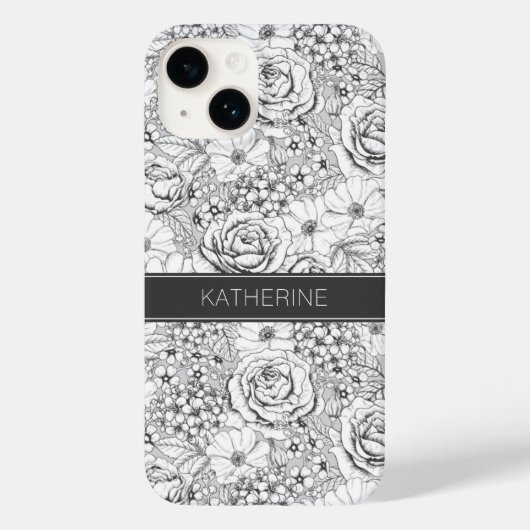 B&W Blumengarten Rose Muster Case-Mate iPhone Hülle (Rückseite)