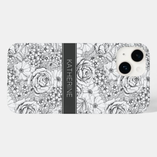 B&W Blumengarten Rose Muster Case-Mate iPhone Hülle (Rückseite (Horizontal))