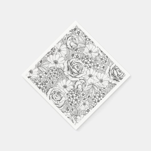 B&W Blumengarten Rose Muster Serviette (Ecke)