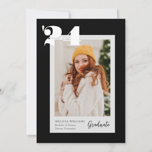 B&W Bold Modern Class of 2024 4 Fotos Abschluss Einladung (Vorderseite)