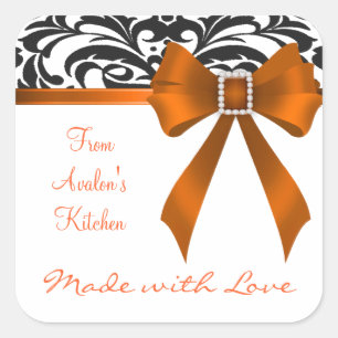 B&W Brocade Orange Bow Baking Stickers