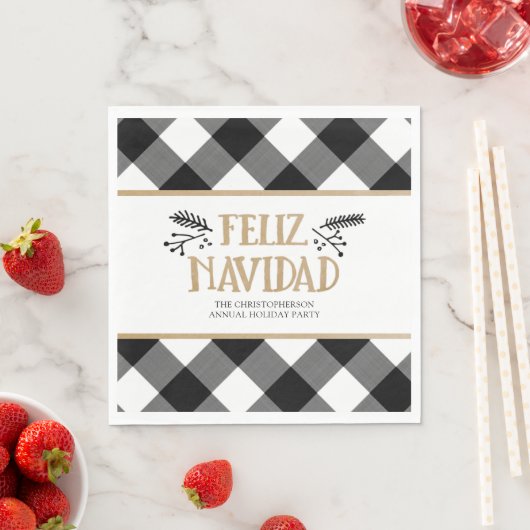B&W Buffalo Karo Brown Kraft Feliz Navidad Serviette (Beispiel)