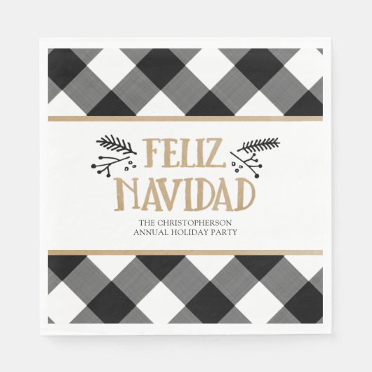 B&W Buffalo Karo Brown Kraft Feliz Navidad Serviette (Vorderseite)