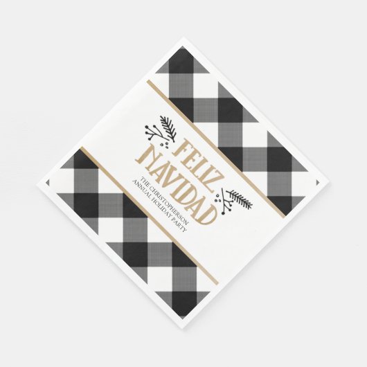 B&W Buffalo Karo Brown Kraft Feliz Navidad Serviette (Ecke)