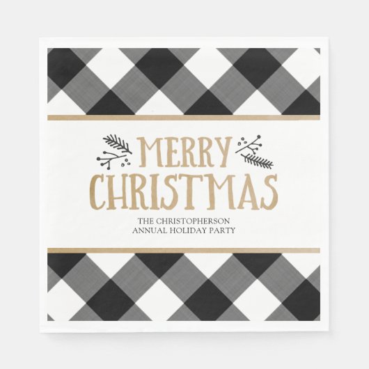 B&W Buffalo Karo Brown Kraft Frohe Weihnachten Serviette (Vorderseite)