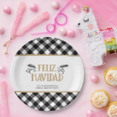 B&W Buffalo Karo FELIZ NAVIDAD Personalisiert Pappteller (Party)