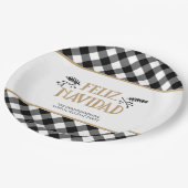 B&W Buffalo Karo FELIZ NAVIDAD Personalisiert Pappteller (Schrägansicht)