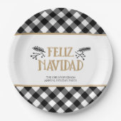 B&W Buffalo Karo FELIZ NAVIDAD Personalisiert Pappteller (Vorderseite)