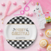 B&W Buffalo Karo MERRY CHRISTMAS Personalisiert Pappteller (Party)