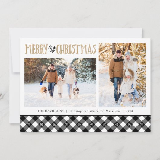 B&W Buffalo Karo Schneeflocken | Frohe Weihnachten (Vorderseite)