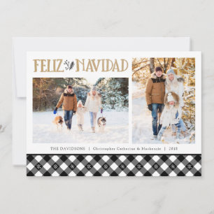 B&W Büffel-Karo-Schneeflocken   Feliz Navidad Feiertagskarte