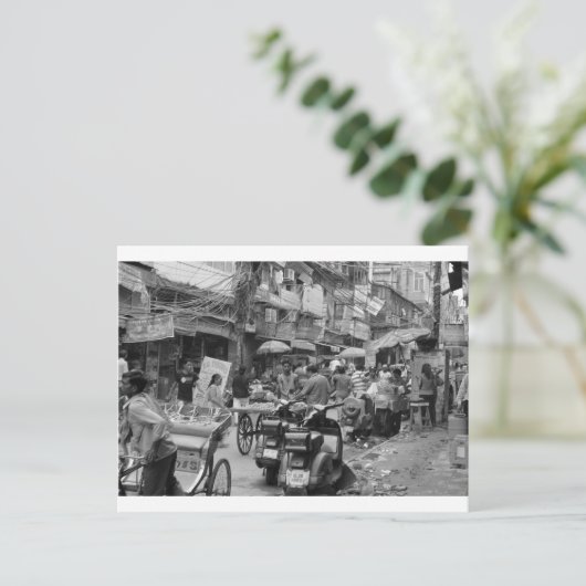 B&W Chaos in Delhi Postkarte (Stehend Vorderseite)