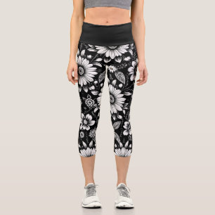 B&W Daisy Dose  Capri Leggings