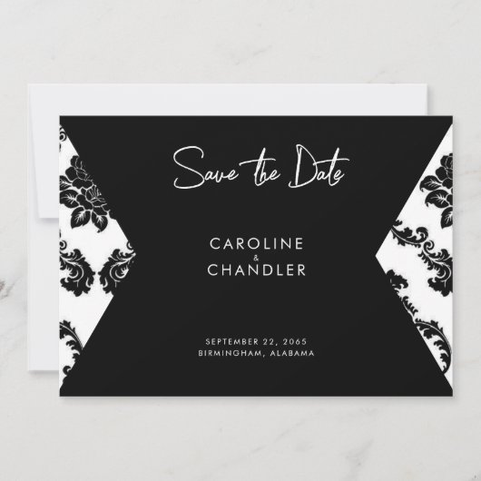 B/W Damaskus-Foto Hochzeit speichern Datum Save The Date (Vorderseite)