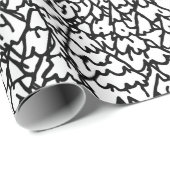B&W Doodled Christmas Trees Wrapping Paper Geschenkpapier (Rolleneckpunkt)