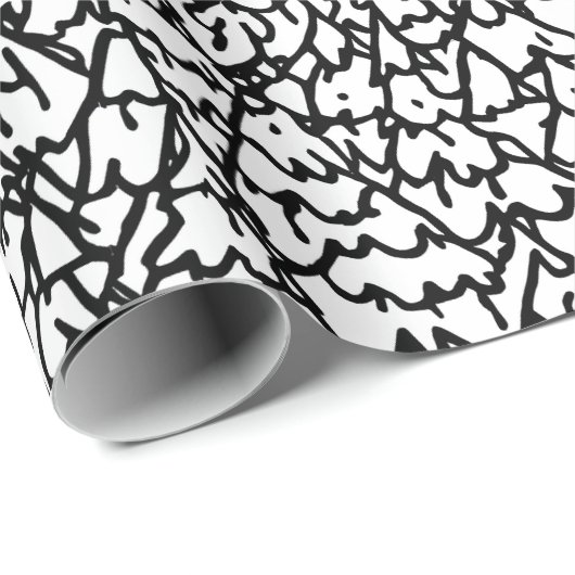 B&W Doodled Christmas Trees Wrapping Paper Geschenkpapier (Rolleneckpunkt)