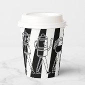 B & W drei Kaffeemaschinen gestreifter Kaffee Pappbecher (Vorderseite)