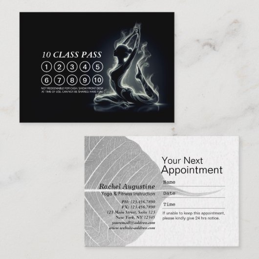 B&W Einbeiniger Königtaube Yoga Pose 10 Class Pass Treuekarte (Vorne/Hinten)