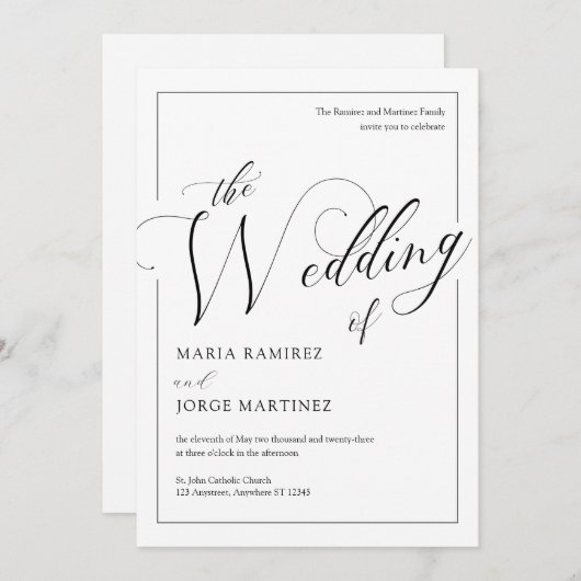 B&W Elegant Formal Script Einladung (Vorne/Hinten)