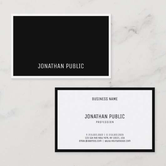 B&W Elegant Schwarz-weiß Einfach Beruflich Visitenkarte (Vorne/Hinten)